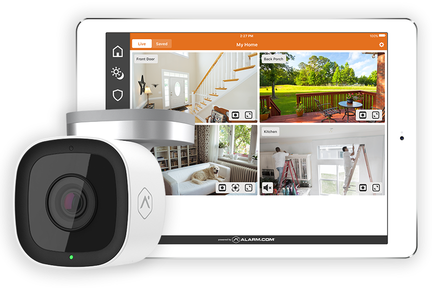 Surveillance Camera and Home Surveillance App on Tablet