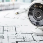 security camera on set of blueprints